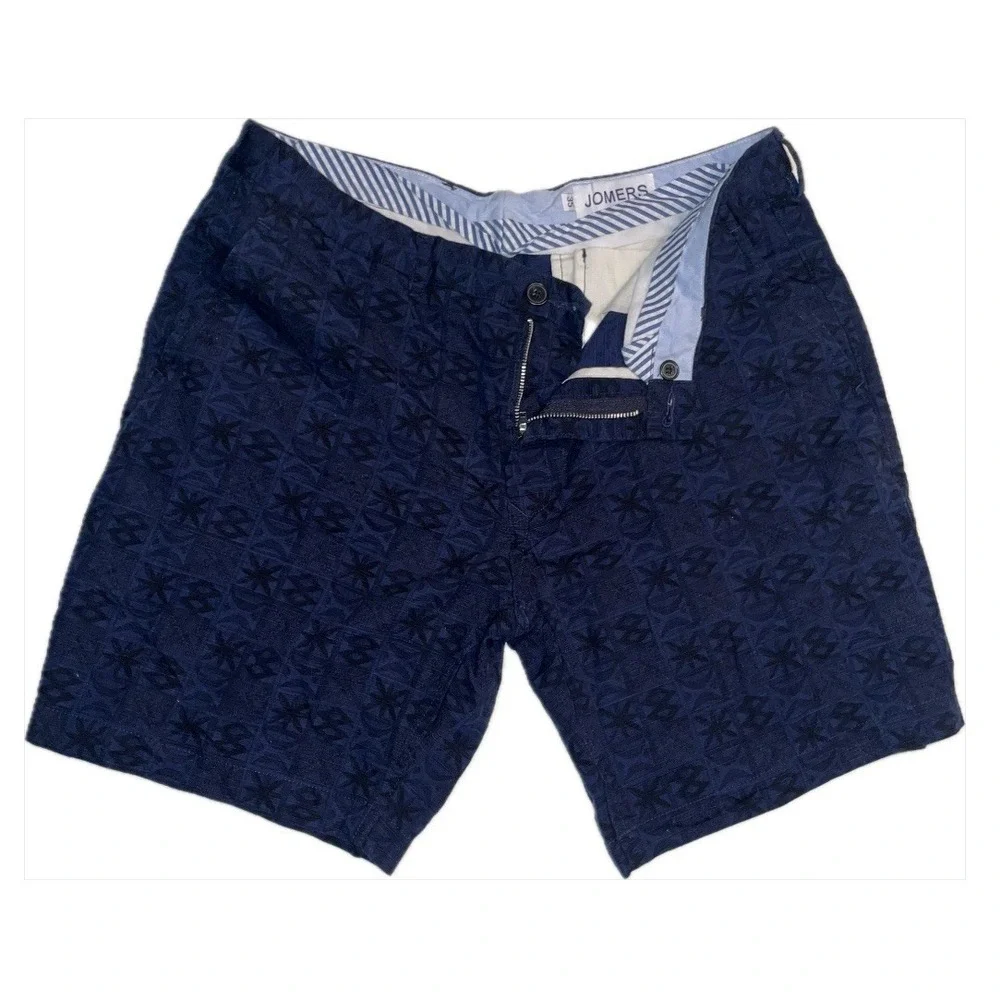 Jomers Mens 35 Navy Blue Chino Shorts Preppy Geometric Print Navy Blue
